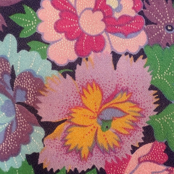 Vintage Saks Fifth Avenue Floral Scarf | Dark Purple Square with Fringe - Picture 8 of 10